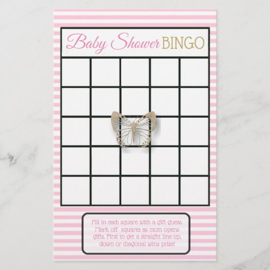 Roze & Gouden Vlinder Baby Shower Spellen Flyer (Voorkant)