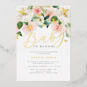 Roze Gouden Vlinder Bloesem Meisjes Baby Shower  Folie Uitnodiging