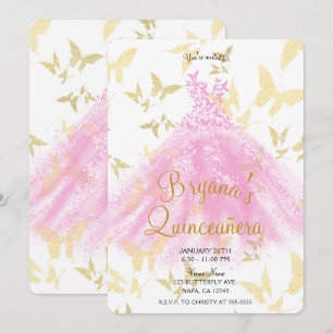 Roze & Gouden Vlinder Dans Jurk Quinceañera Kaart