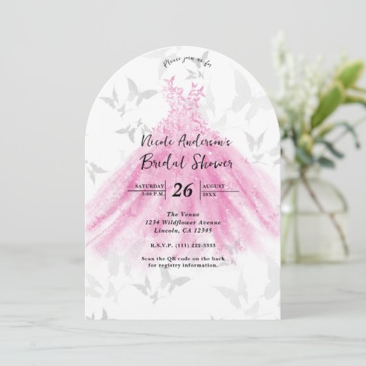 Roze & Gouden Vlinder Dans Jurk Vrijgezellenfeest Kaart (Staand voorkant)