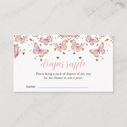 Roze & Gouden Vlinder | Inzetstuk luierloof Informatiekaartje (Voorkant)