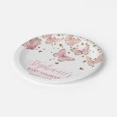 Roze & Gouden Vlinder Kisses Baby shower Papieren Bordje (Gekanteld)