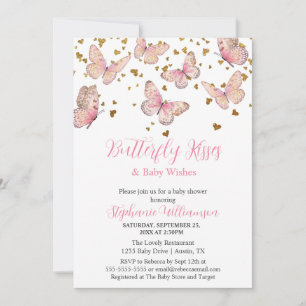 Roze & Gouden Vlinder Kusjes Baby Shower Kaart