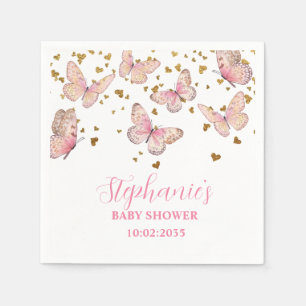 Roze & Gouden Vlinder Kusjes Baby Shower  Servet