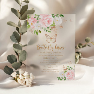 Roze gouden Vlinder kussen baby shower Acryl Uitnodigingen