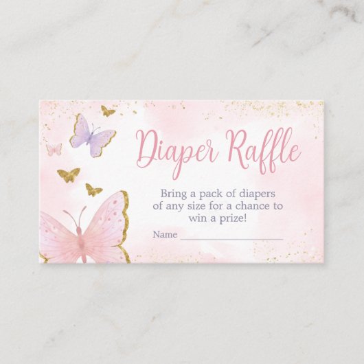 Roze Gouden Vlinder Lente Luier Raffle Informatiekaartje (Voorkant)