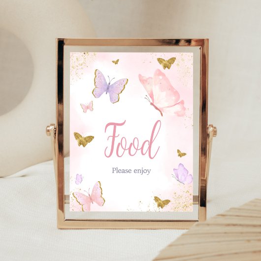Roze gouden vlinder lente voedsel poster