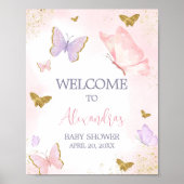 Roze gouden vlinder lente welkom poster (Voorkant)