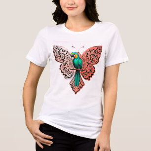 Roze Gouden Vlinder Mandala & Papegaai Luxe Tri-Blend Shirt