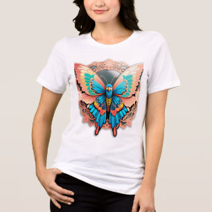 Roze Gouden Vlinder Mandala Tri-Blend Shirt