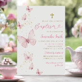 Roze Gouden Vlinder Minimalistisch Doopsel Meisje Kaart
