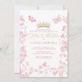 Roze Gouden Vlinder Quinceañera QR Mis Quince Años Kaart (Voorkant)