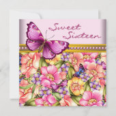 Roze Gouden Vlinder Roze Gouden Sweet 16 Verjaarda Kaart (Voorkant)