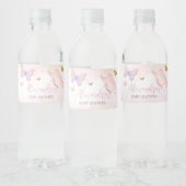 Roze gouden vlinder veer waterfles etiket (Flessen)
