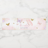 Roze gouden vlinder veer waterfles etiket (Enkel label)