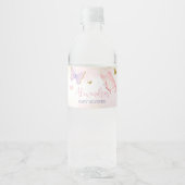 Roze gouden vlinder veer waterfles etiket (Voorkant)