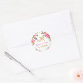 Roze Gouden Vlinder Waterverf Bloemen 1e Verjaarda Ronde Sticker (Envelop)
