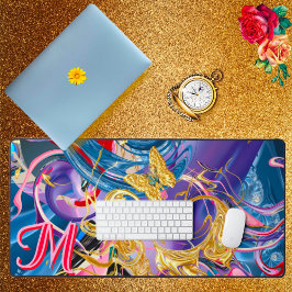 Roze Gouden Vlinder Werveling Monogram Vloeibare A Bureaumat