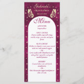 Roze Gouden Vlinders Quinceañera Meisje Verjaardag Menu (Voorkant)
