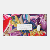 Roze Gouden Vlinderwervel Monogram Vloeistof Abstr Bureaumat (Keyboard & Muis)