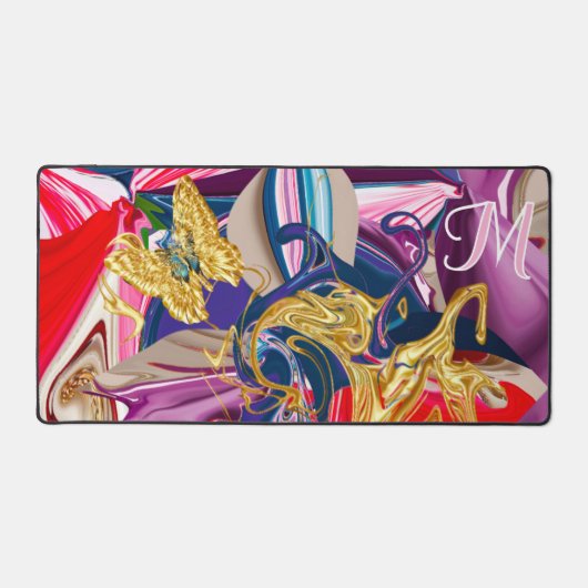 Roze Gouden Vlinderwervel Monogram Vloeistof Abstr Bureaumat (Voorkant)