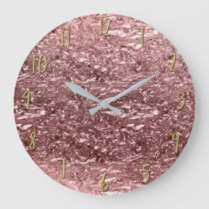Roze Gouden Vloeibare Chroom Metallic Chic Glam Grote Klok