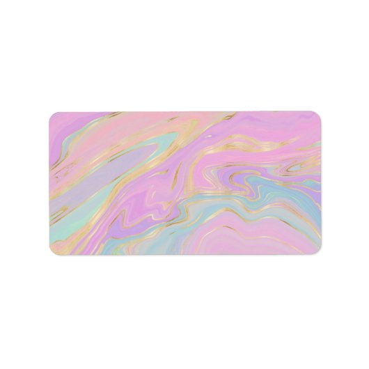 Roze Gouden Vloeibare Swirl Regenboog Marmer Etiket (Voorkant)