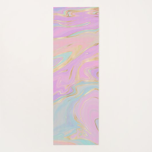 Roze Gouden Vloeibare Swirl Regenboog Marmer Yogamat (Achterkant)