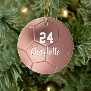 Roze Gouden Voetbal Persoonlijke Naam Keramisch Ornament