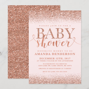 Roze Gouden Vos Glitter Baby Shower Uitnodiging