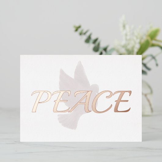 Roze Gouden Vrede over Duif Folie Feestdagenkaart (Staand Voorkant)