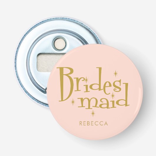 Roze gouden vrijgezellenfeest button flesopener (Voorkant)