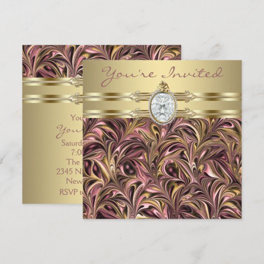 Roze gouden vrouwen verjaardagsfeestje uitnodiging (Voorkant / Achterkant)