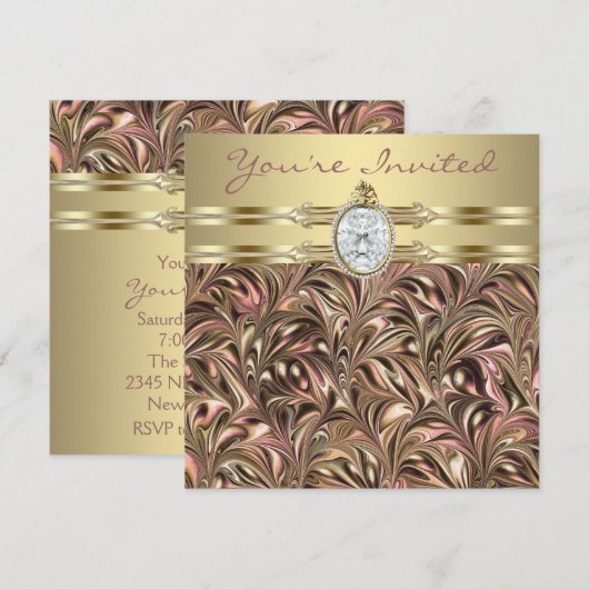 Roze gouden vrouwen verjaardagsfeestje uitnodiging (Voorkant / Achterkant)