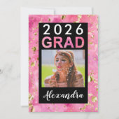Roze Gouden Waterverf Art 20254 Foto Afstuderen Kaart (Voorkant)