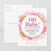 Roze gouden Waterverf Baby Girl Shower Uitnodiging Briefkaart (Voorkant / Achterkant)