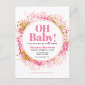 Roze gouden Waterverf Baby Girl Shower Uitnodiging Briefkaart (Voorkant)