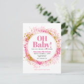 Roze gouden Waterverf Baby Girl Shower Uitnodiging Briefkaart (Staand voorkant)