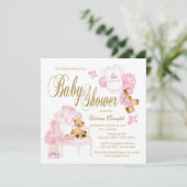 Roze gouden Waterverf Baby Shower Uitnodigingen (Staand voorkant)