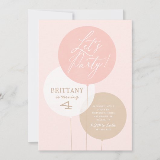 Roze Gouden Waterverf Ballon Meisje Verjaardagsfee Kaart (Voorkant)