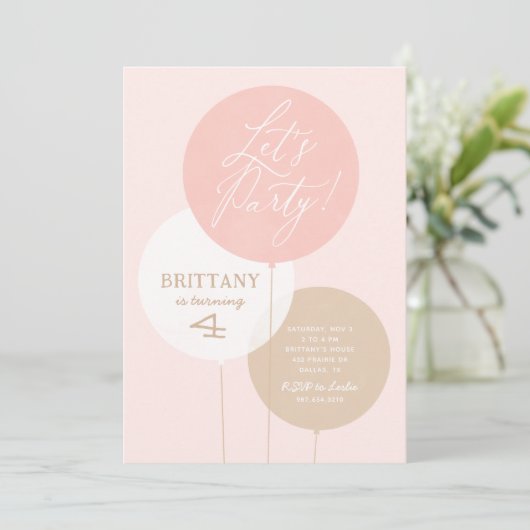 Roze Gouden Waterverf Ballon Meisje Verjaardagsfee Kaart (Staand voorkant)