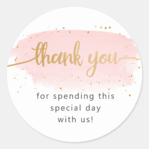 Roze Gouden Waterverf Bedankt Ronde Sticker
