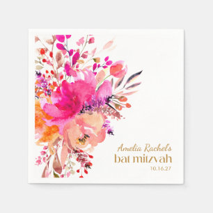 Roze Gouden Waterverf Bloem Elegante Bat Mitzvah Servet