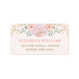  Roze Gouden Waterverf Bloem Retouradres Etiket