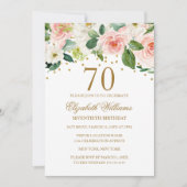 Roze Gouden Waterverf Bloemen 70ste Verjaardag Kaart (Voorkant)