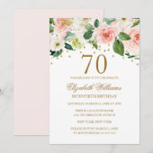 Roze Gouden Waterverf Bloemen 70ste Verjaardag Kaart (Voorkant / Achterkant)