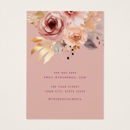 Roze gouden waterverf bloemen display kaart (Achterkant)