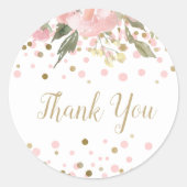 Roze Gouden Waterverf Bloemen Favor Ronde Sticker (Voorkant)
