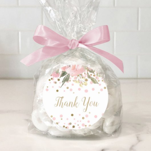 Roze Gouden Waterverf Bloemen Favor Ronde Sticker