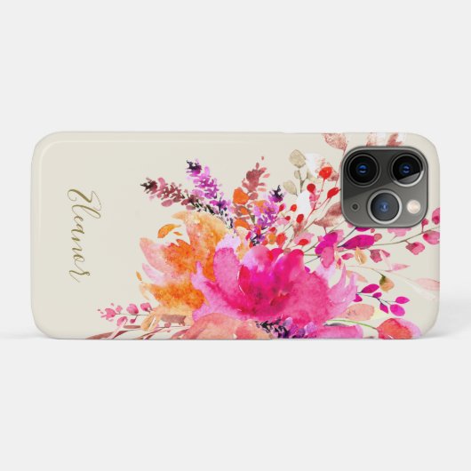 Roze Gouden Waterverf Bloemen Gepersonaliseerde Na Case-Mate iPhone Case (Achterkant (horizontaal))
